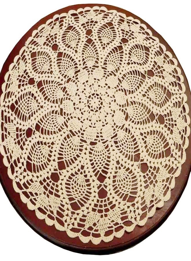 Phantomon Lace Doilies Table Placemats Handmade Crochet Cloth Round Coasters Cotton Doilies for Tables, Sofa Cover, Waterlily Pattern, 20Inch (Beige) - Image 5